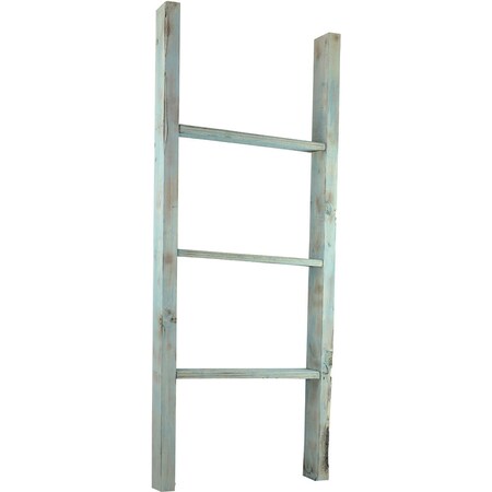 Ekena Millwork 19"W x 48"H x 3 1/2"D Vintage Farmhouse 3 Rung Ladder, Barnwood Decor Collection, Driftwood Blue DECR019X048X04LDRBU
